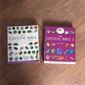 The Crystal Bible & The Crystal Bible 2 by Judy Hall - White & Purple Covers